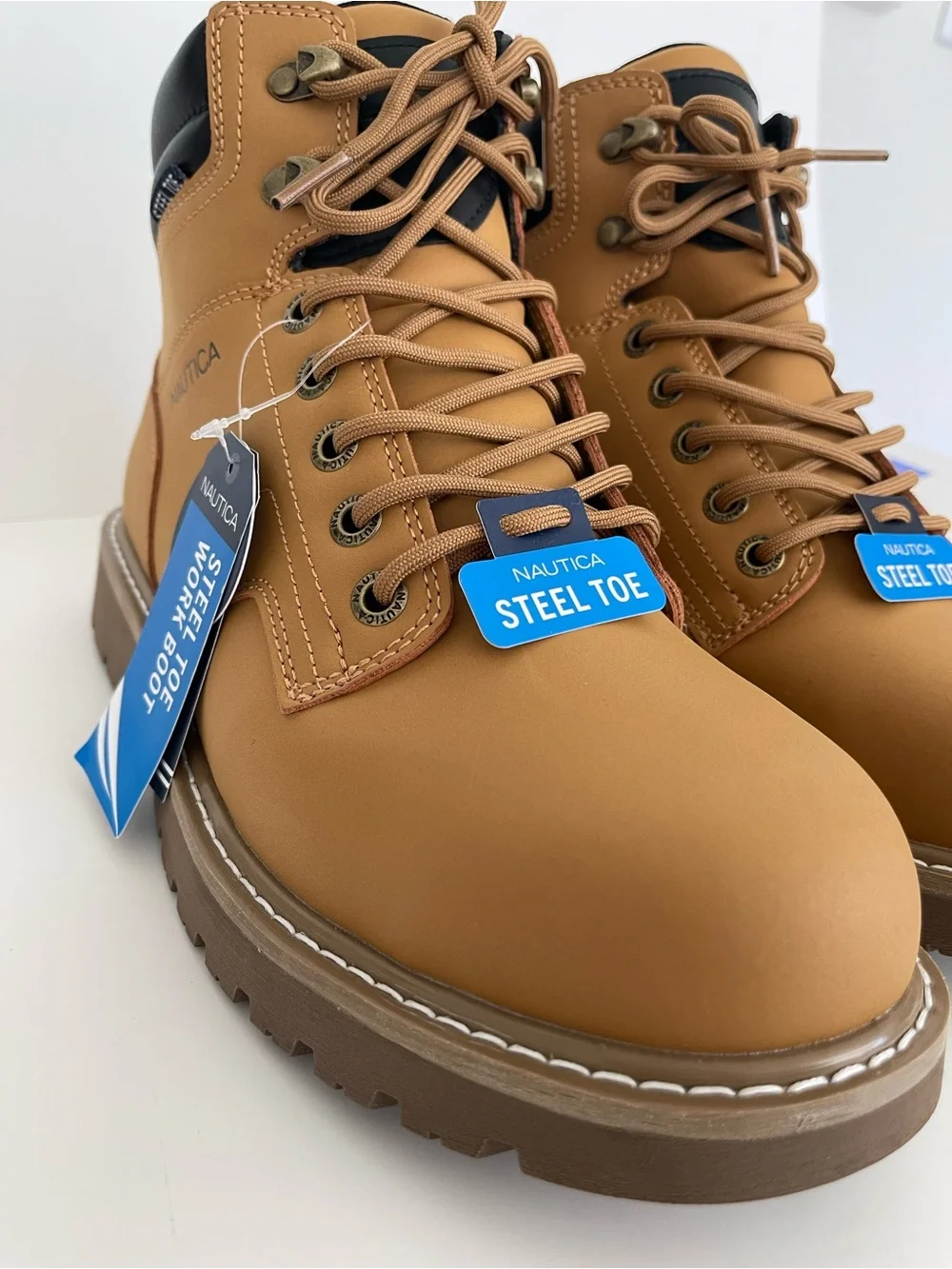 NWT Nautica Fitzro Men's Steel Toe Safety Work Boots Size 10W Honey Brown